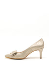 Pomares Metallic Bow Low Heel Court Shoes, Gold