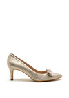 Pomares Metallic Bow Low Heel Court Shoes, Beige Shimmer