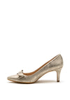 Pomares Metallic Bow Low Heel Court Shoes, Beige Shimmer