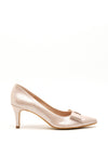 Pomares Metallic Bow Low Heel Court Shoes, Pink