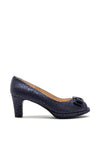 Pomares Buckle Bow Shimmer Peep Toe Shoe, Navy