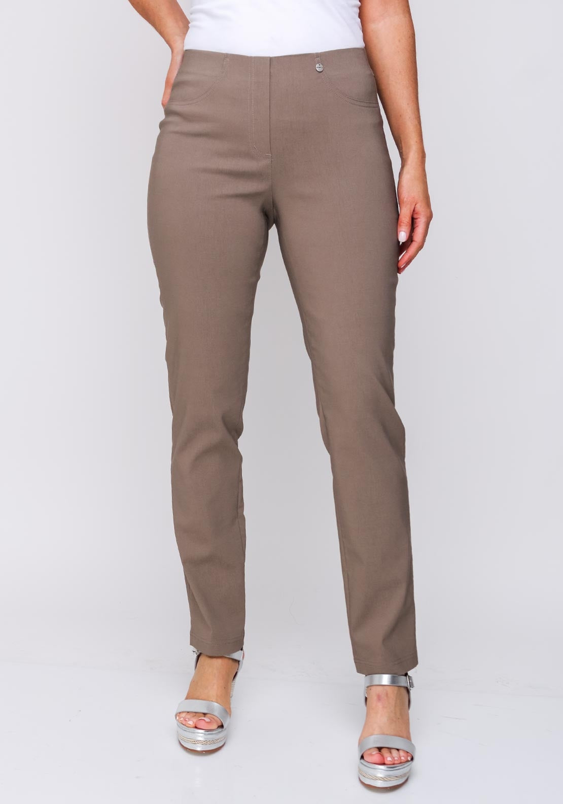 Robell Bella Full Length Stretch Trouser, Light Brown