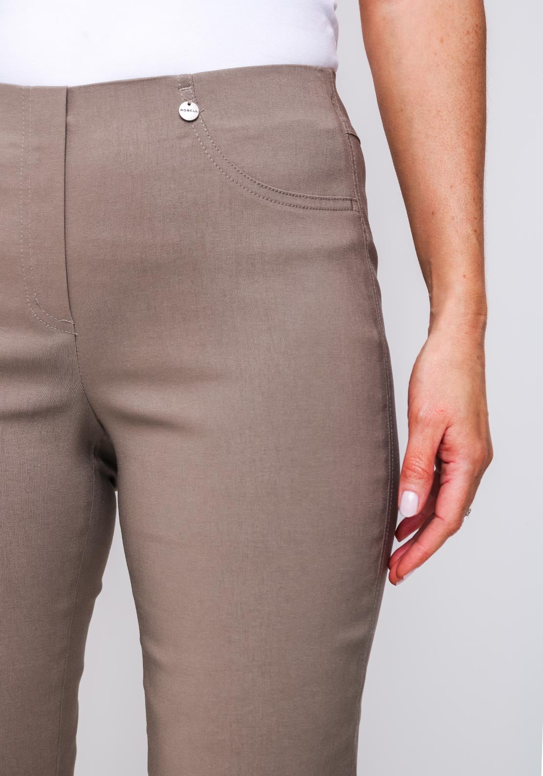 Robell Bella Full Length Stretch Trouser, Light Brown