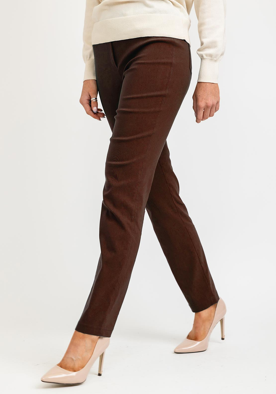 Robell Marie Full Length Slim Leg Trousers, Rust