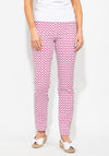 Robell Marie Printed Full Length Stretch Trouser, White & Pink