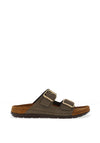 Rohde Womens Leather Buckle Chunky Slip On Mules, Olive