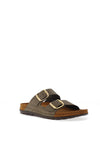 Rohde Womens Leather Buckle Chunky Slip On Mules, Olive