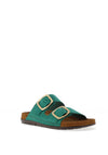 Rohde Womens Leather Buckle Chunky Slip On Mules, Green