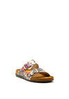 Rohde Floral Print Buckle Chunky Slip on Sandals, Gold Metallic