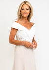 Veni Infantino for Ronald Joyce Off The Shoulder Dip Hem Dress, Ivory & Taupe