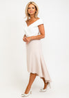 Veni Infantino for Ronald Joyce Off The Shoulder Dip Hem Dress, Ivory & Taupe