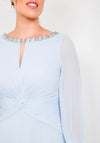 Veni Infantino for Ronald Joyce Chiffon Front Knot Embellished Dress, Sky Blue