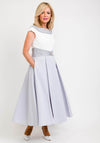 Veni Infantino for Ronald Joyce Embellished Neckline Pleated Dress, Silver & Ivory