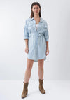 Salsa Belted Denim Shirt Mini Dress, Light Blue