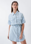 Salsa Belted Denim Shirt Mini Dress, Light Blue