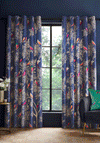 Sara Miller Smokey Birds Fully Lined Eyelet Curtains, Blue