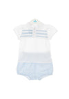 Sardon Boy Peter Pan Shirt & Bloomer Set, Blue & White