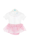 Sardon Girl Gingham T-Shirt & Skirt Set, Pink & White