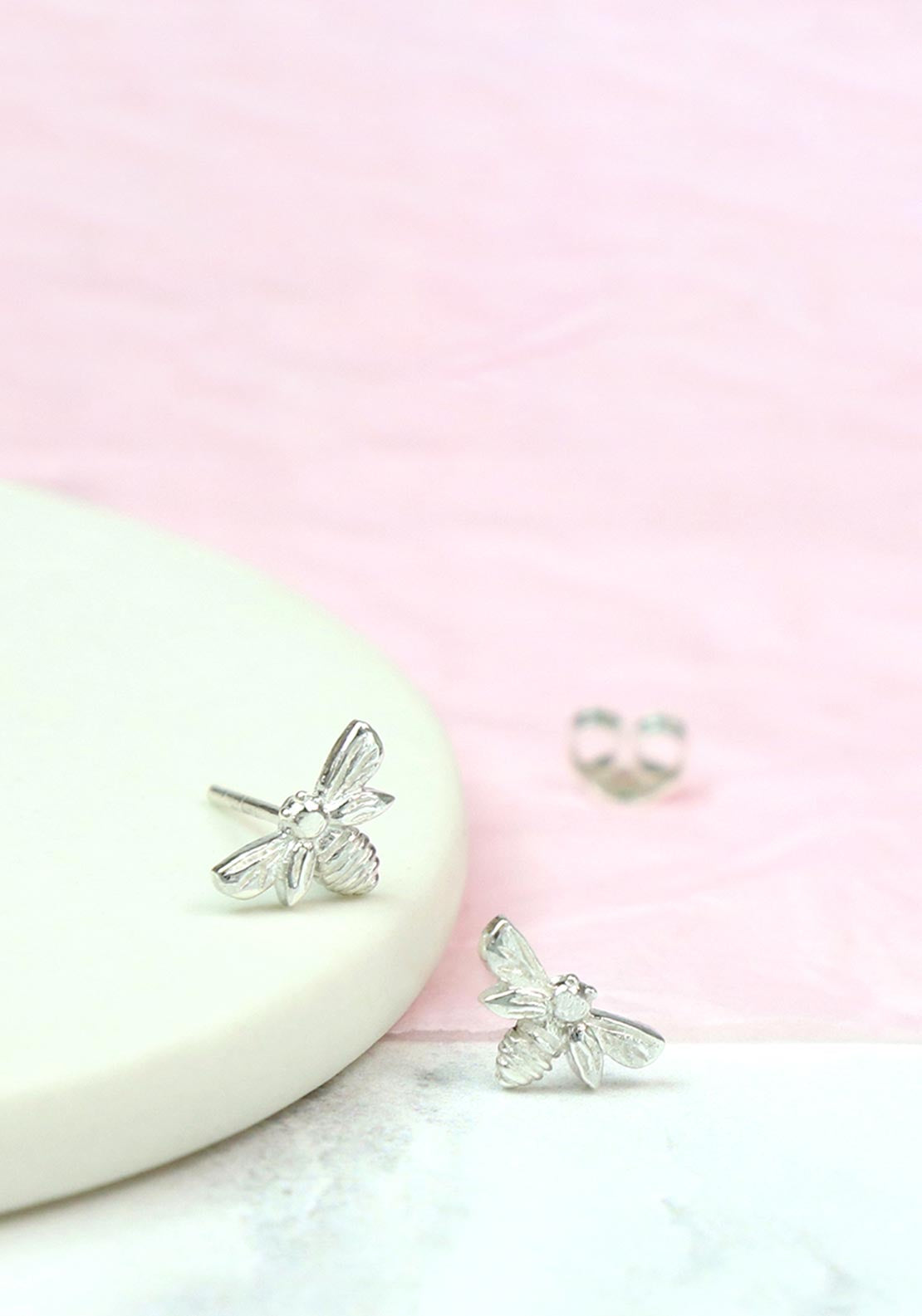 POM Bee Earrings, Silver