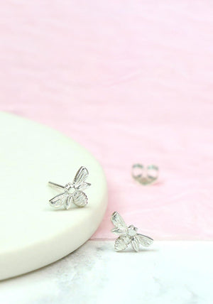 POM Bee Earrings, Silver