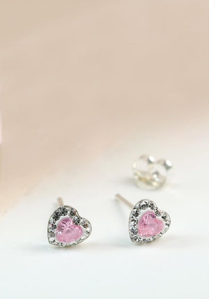 POM Crystal Heart Earrings, Pink