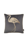 Malini Juniper Velvet Flamingo Feather Filled Cushion, Grey & Gold