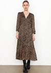 Second Female Erna Leopard Print V Neck Dress, Burnt Olive