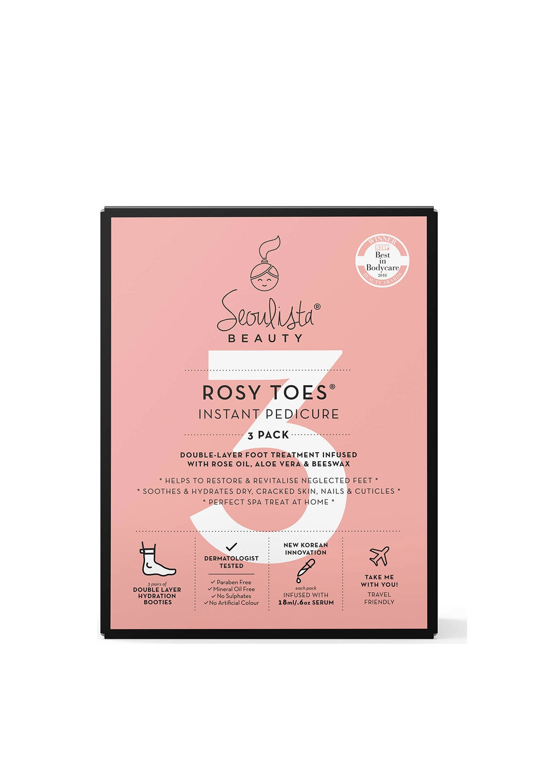 Seoulista Rosy Toes Instant Pedicure, 3 Pack