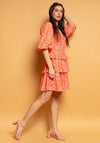 Seventy1 Bishop Sleeve Tiered Mini Dress, Orange & Pink
