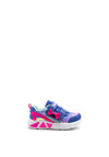 Skechers Girls S-Lights Glitter Bow Trainers, Blue Pink