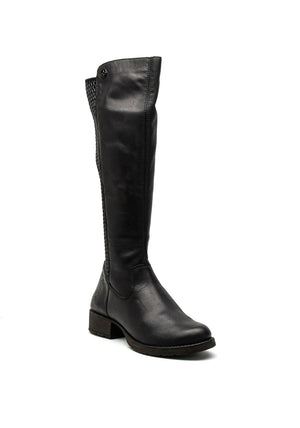 Rieker Textured Elastic Panel Leather Mix Long Boot, Black