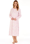 Slenderella Floral Button & Bow Night Dress, Pink