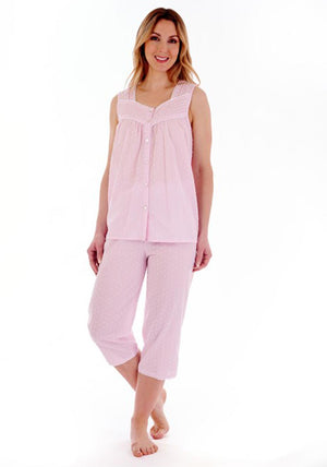 Slenderella Sleeveless Cropped Pyjama Set, Pink