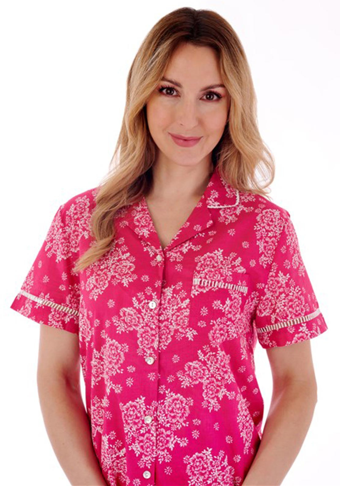 Slenderella Short Sleeve Pyjama Set, Raspberry
