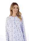Slenderella Picot Trim Jersey Button Through Pyjamas, Blue