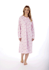 Slenderella Picot Trim jersey Long Sleeve Nightdress, Pink