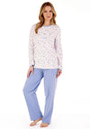 Slenderella Floral Button & Bow Pyjama Set, Blue