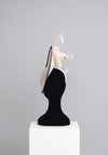 Gigi Headwear Large Bow & Feather Fascinator, Ivory with navy trim