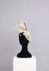 Gigi Headwear Large Bow & Feather Fascinator, Ivory with navy trim