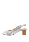 Softmode Leather Metallic Sling Back Heeled Shoes, Silver
