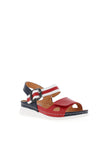 Softmode Gaby Leather Buckle Velcro Sandals, Navy White Red