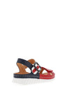Softmode Gaby Leather Buckle Velcro Sandals, Navy White Red