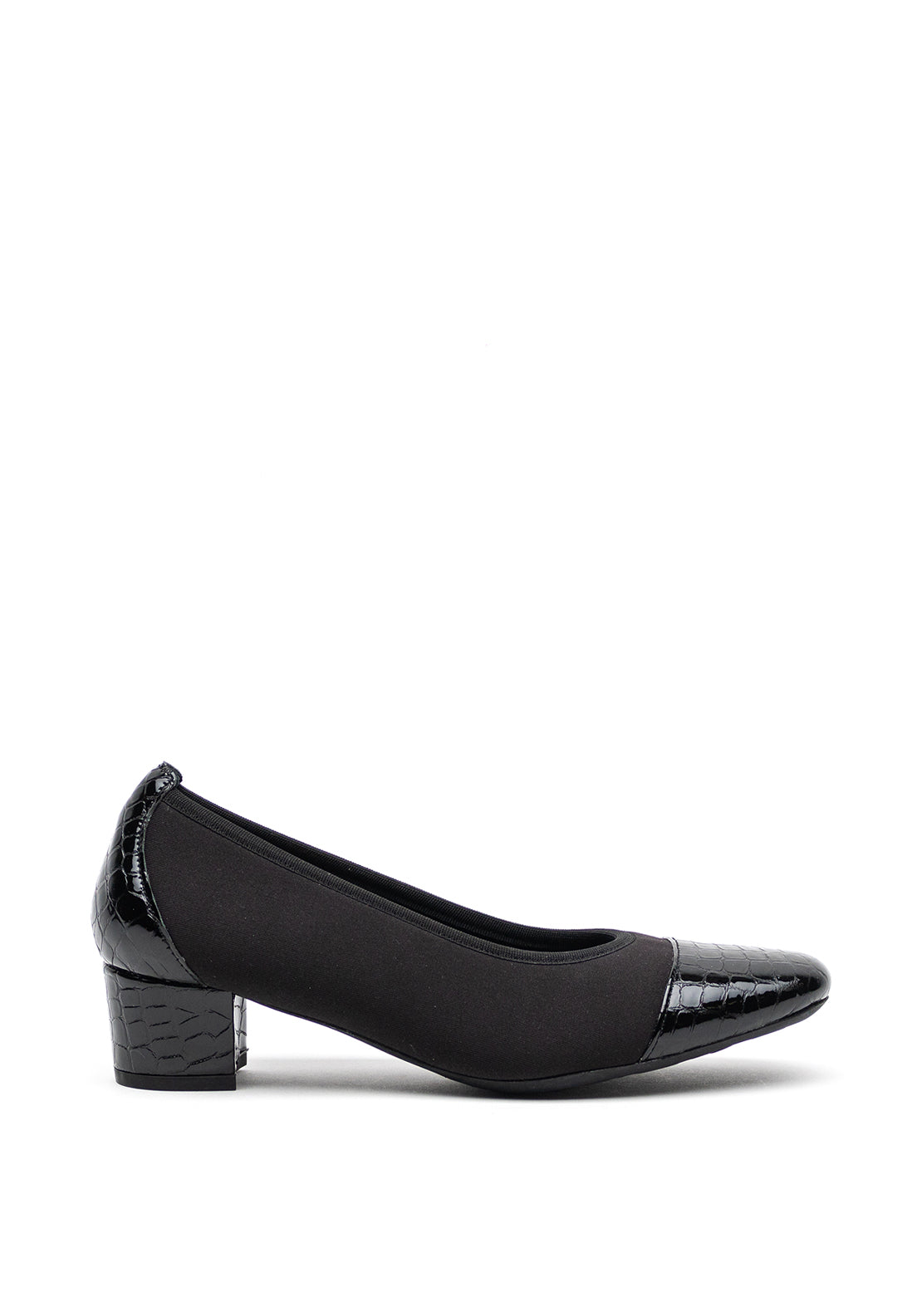 Softmode Leather Croc Panel Chucky Heel Shoes, Black