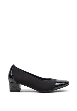 Softmode Leather Croc Panel Chucky Heel Shoes, Black