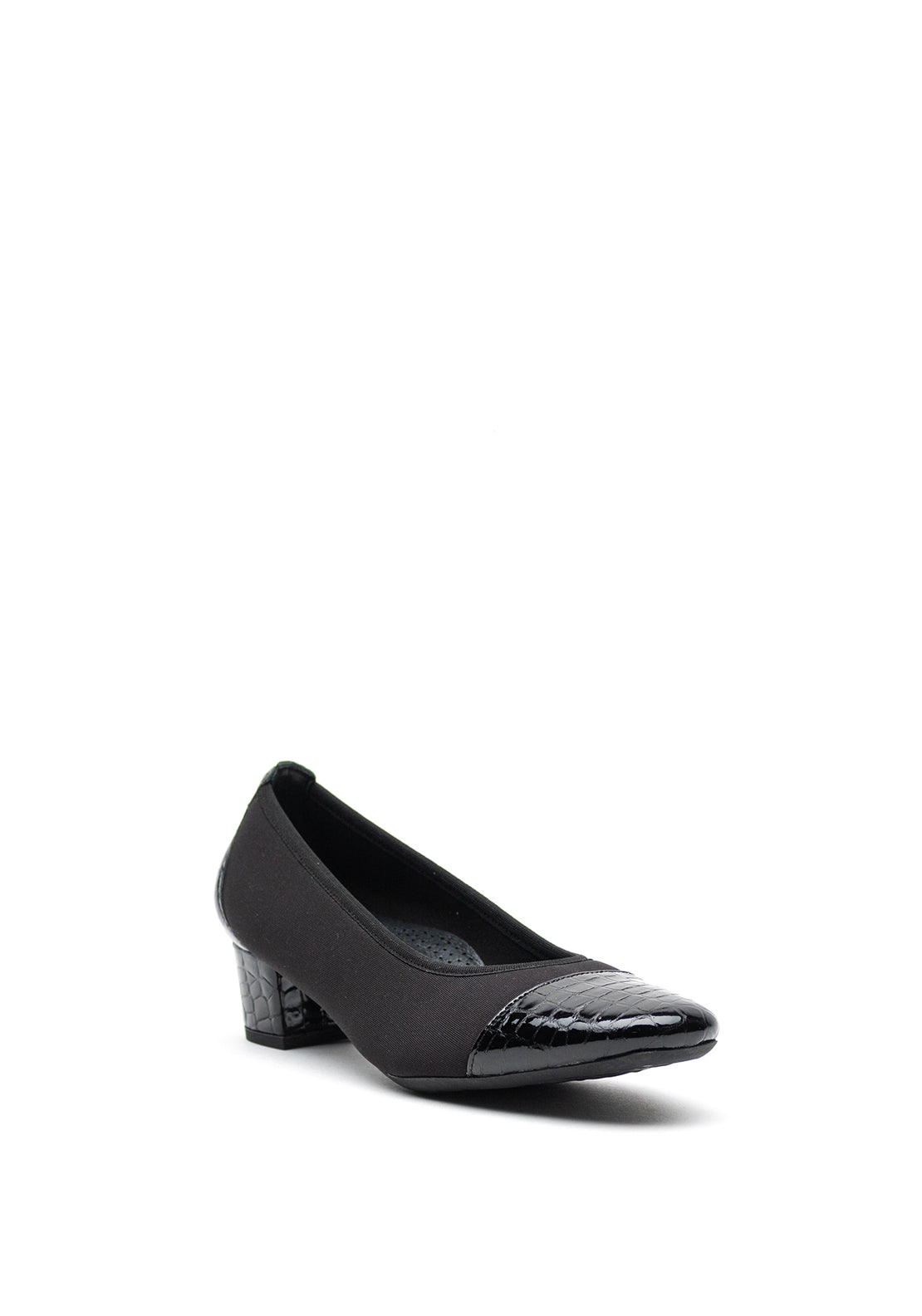 Softmode Leather Croc Panel Chucky Heel Shoes, Black