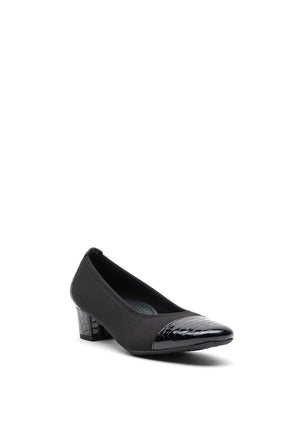 Softmode Leather Croc Panel Chucky Heel Shoes, Black