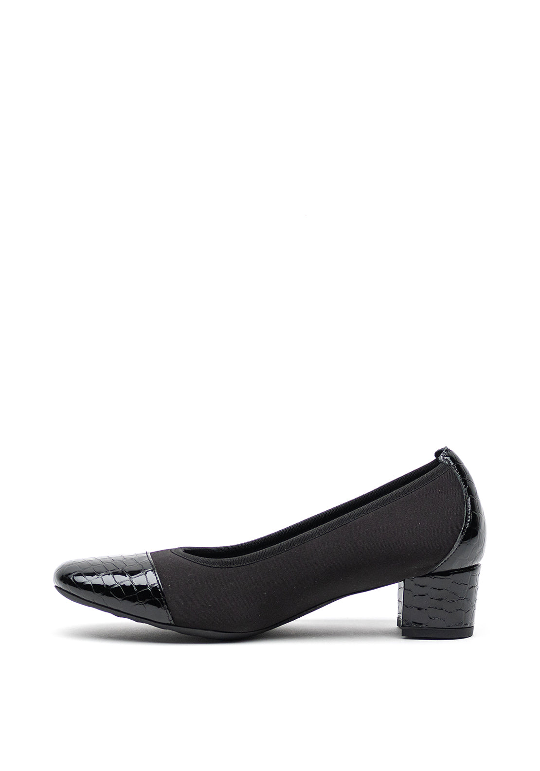 Softmode Leather Croc Panel Chucky Heel Shoes, Black