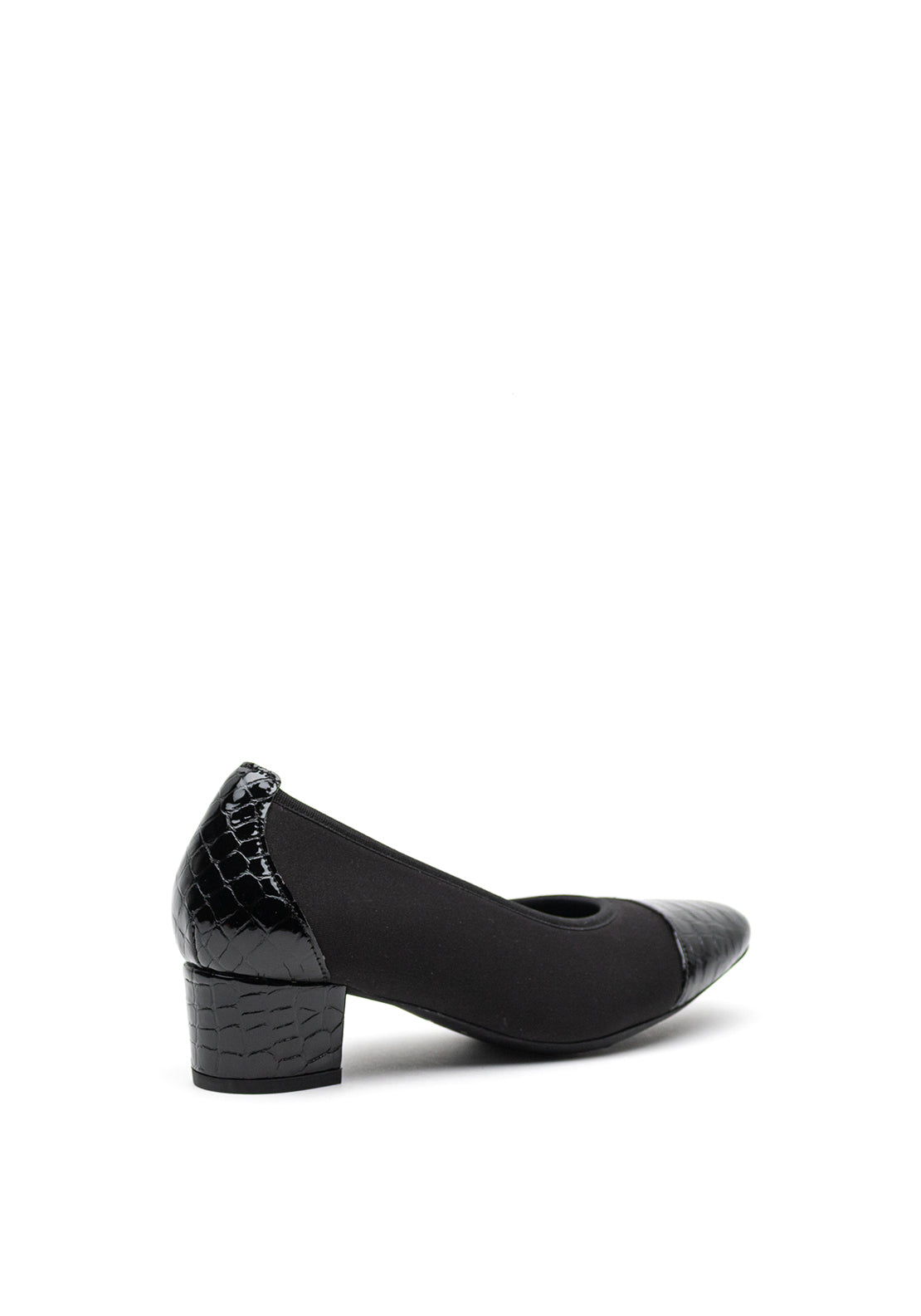 Softmode Leather Croc Panel Chucky Heel Shoes, Black