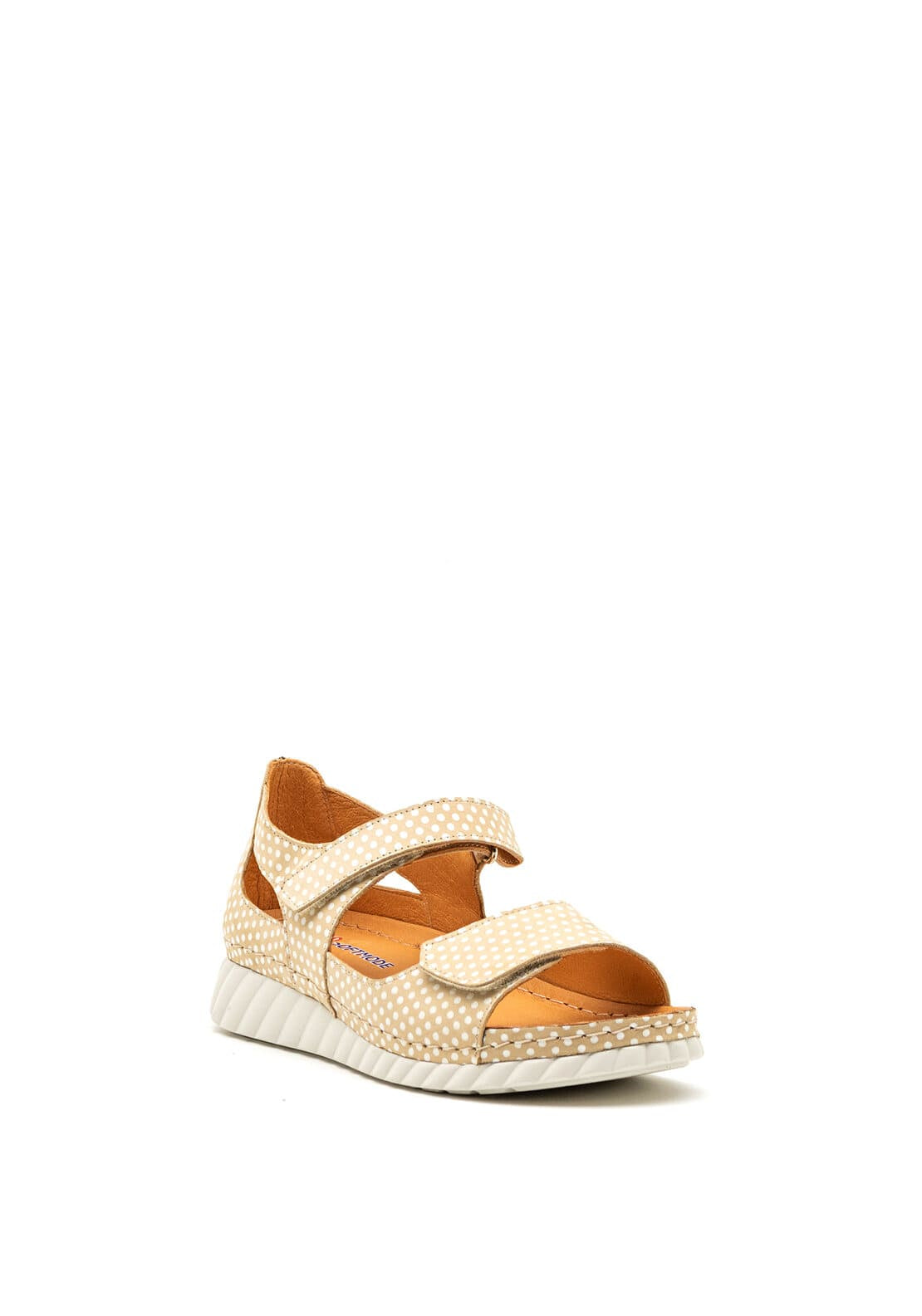 Softmode Greta Polka Dot Velcro Sandals, Beige