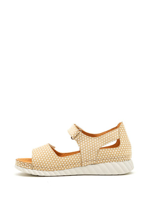 Softmode Greta Polka Dot Velcro Sandals, Beige